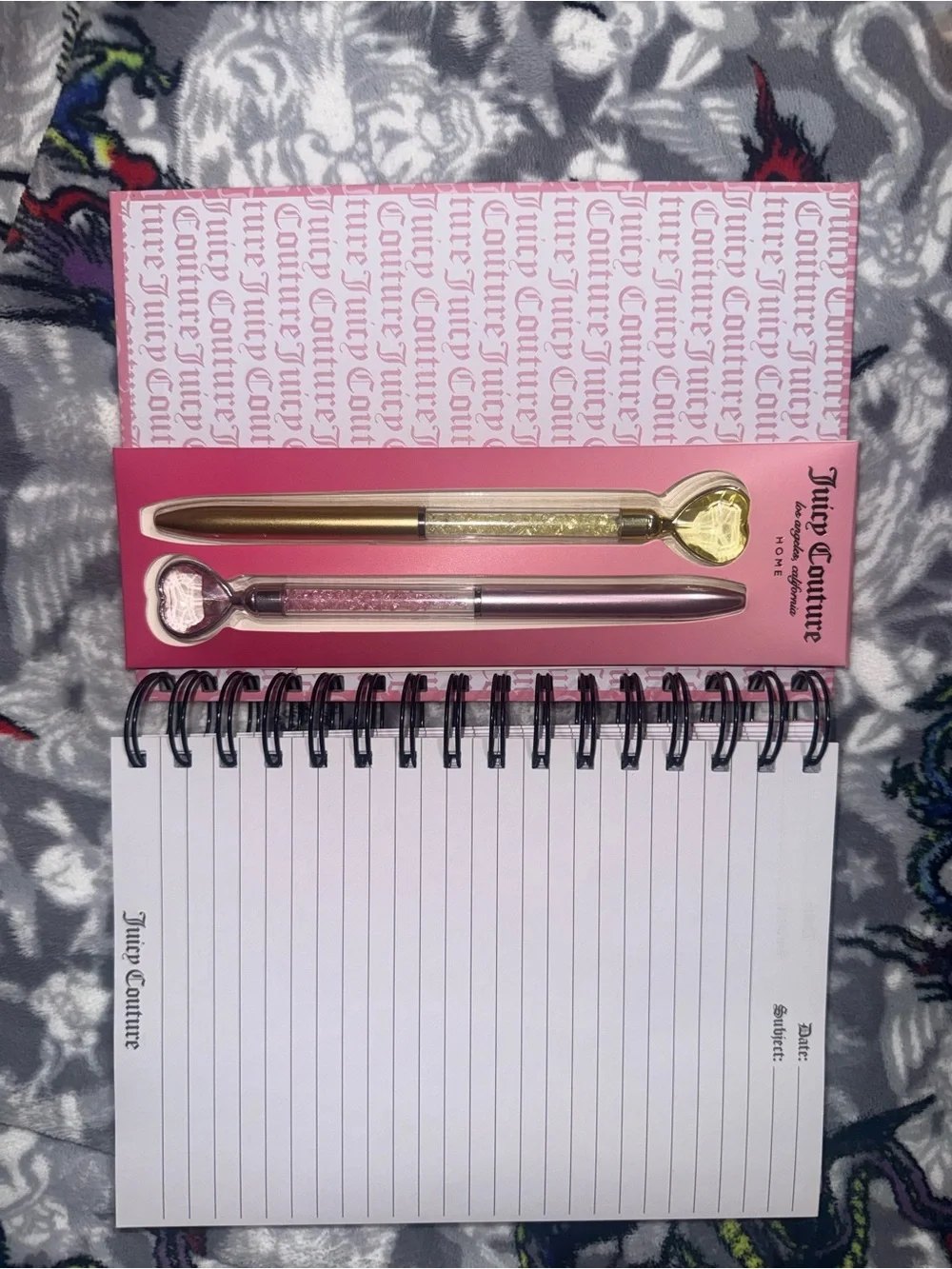Juicy Couture Pink Spiral Journal with Gold & Pink Heart Pens
